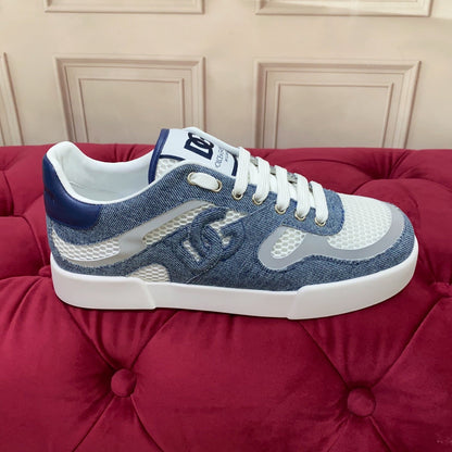 D*G 2026 Premium Leather Casual Sneakers - Designer Unisex Shoes in Blue & Black