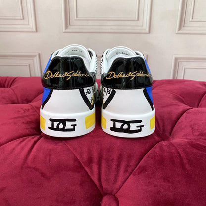 D*G 2026 Premium Leather Casual Sneakers - Designer Unisex Shoes in White-Blue & White-Pink