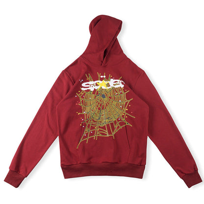 Sp5der Spider Web Print Gothic Punk Hoodie-Brown #144