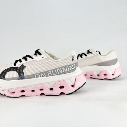 On Cloudmonster 3 – Women's Lightweight Breathable Maximum Cushioning Running Shoes | White, Gray & Pink