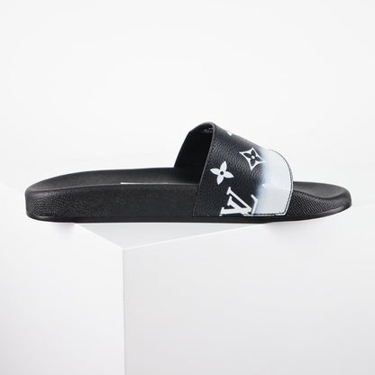 L***V Black White Gradient Oversized Monogram Waterfront Wide Strap Slide Sandals — Spring Summer Boutique Limited Edition