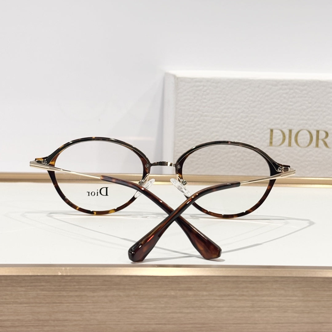 D**R Round Optical Glasses | 6 Colors incl. Black, Tortoiseshell & Crystal Acetate, Gold & Silver Metal Combination Frame, Dior Script Lens Print