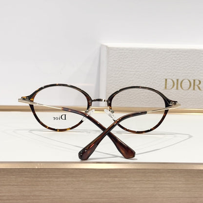 D**R Round Optical Glasses | 6 Colors incl. Black, Tortoiseshell & Crystal Acetate, Gold & Silver Metal Combination Frame, Dior Script Lens Print