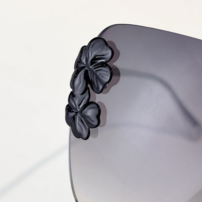 D**R Rimless Square Sunglasses | Silver Metal Temples, 3D Black Floral Detail & Grey Gradient Lenses