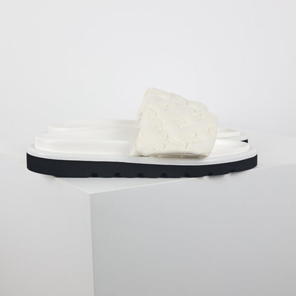 L***V Cream White Faux Shearling Fluffy Wide Strap Platform Slide Sandals — Spring Summer Boutique Limited Edition