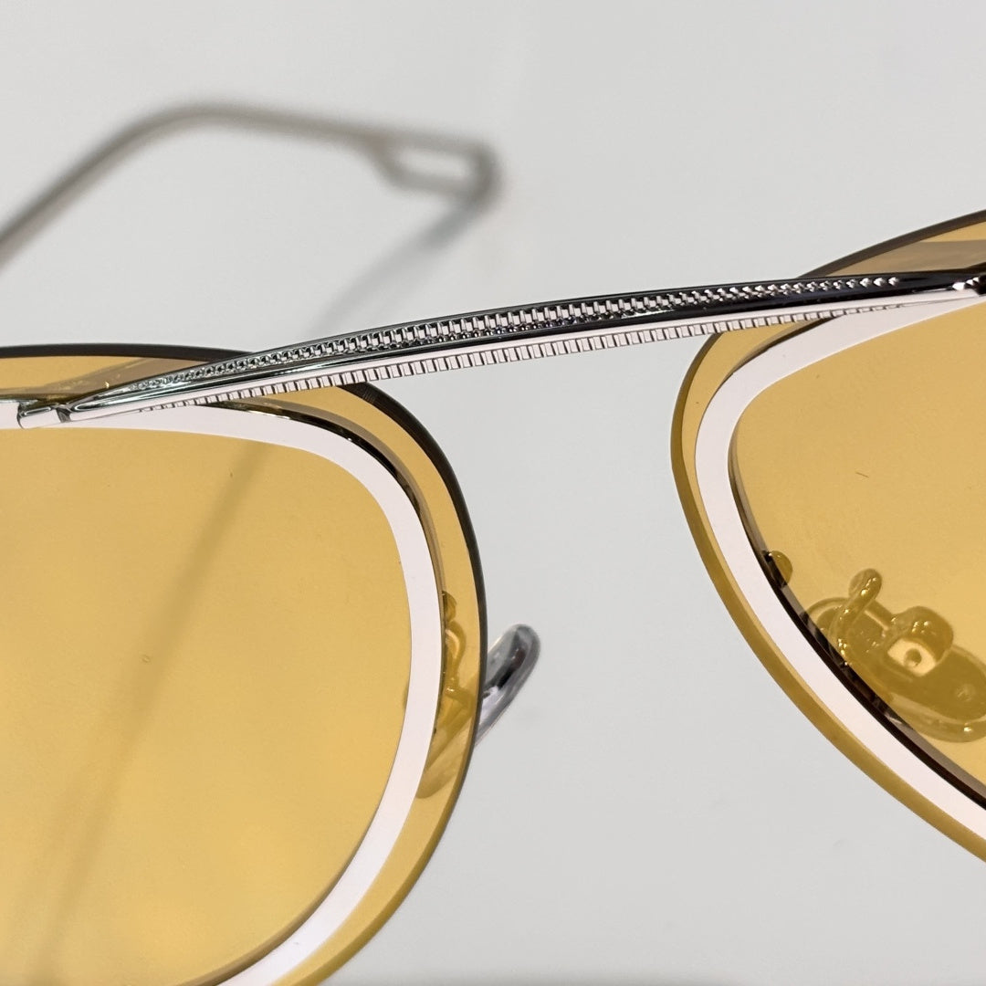 D**R BlackSuit A1U Aviator Sunglasses | Transparent Champagne Acetate Frame, Yellow Lenses, Silver Double Bridge | Multiple Colors