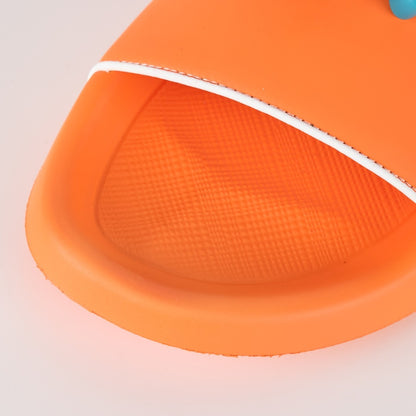 L***V Orange 3D Multicolor Pop Logo Wide Strap Slide Sandals — Spring Summer Boutique Limited Edition