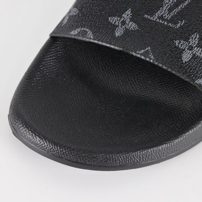 L***V Monogram Eclipse All-Black Waterfront Wide Strap Slide Sandals — Spring Summer Boutique Limited Edition