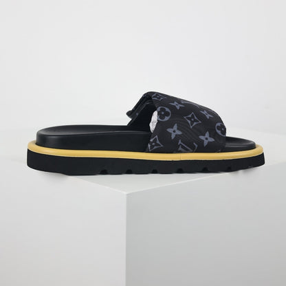 L***V Black Monogram Canvas Platform Slide Sandals — 2024 Spring Summer Boutique Limited Edition