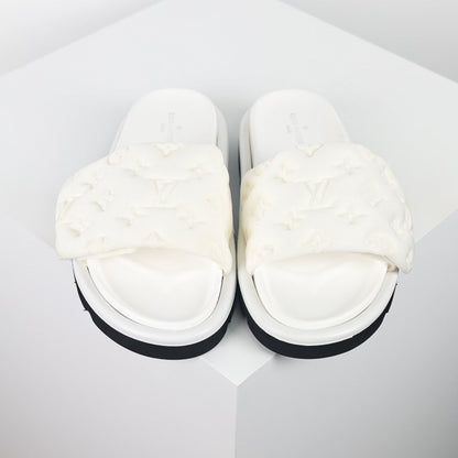 L***V Cream White Faux Shearling Fluffy Wide Strap Platform Slide Sandals — Spring Summer Boutique Limited Edition
