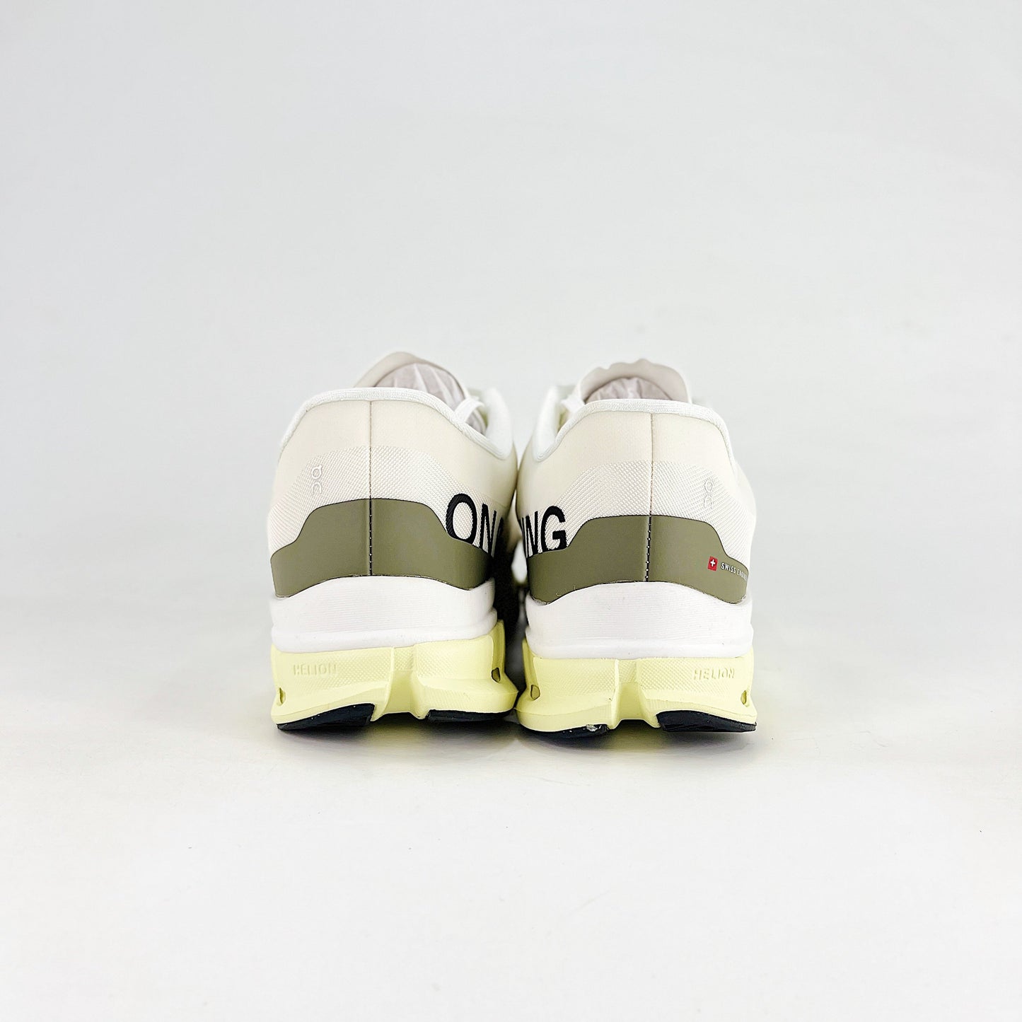 On Running Cloudmonster – White, Olive & Hay Unisex Maximum Cushion Running Shoes