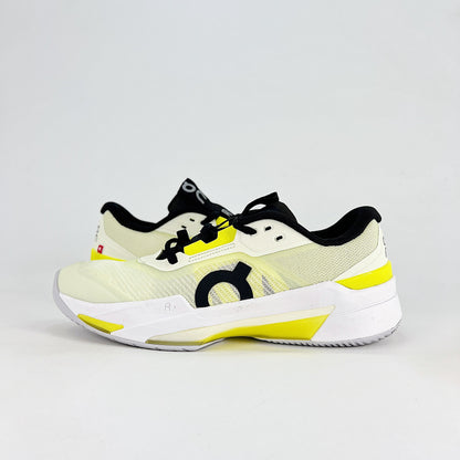On THE ROGER Pro Fire – Unisex Lightweight Breathable Anti-Slip Shock-Absorbing Low-Top Tennis Shoes | White, Neon Yellow & Black
