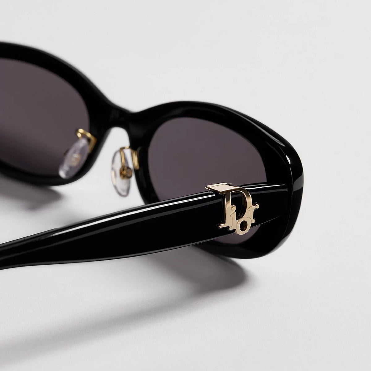 D**R Slim Rectangular Sunglasses with Glossy Black Frame, Dark Grey Lenses & Silver Logo Hardware