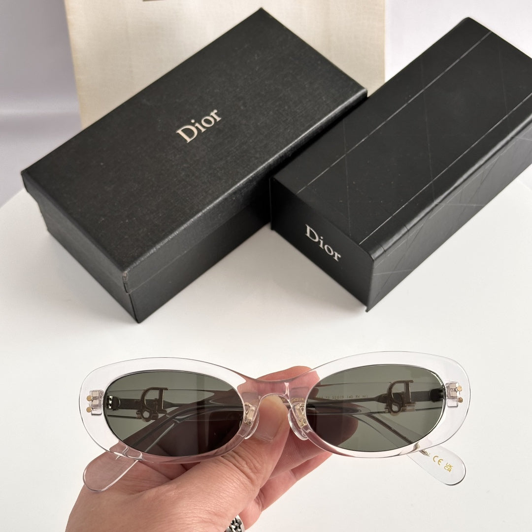 D**R Slim Oval Cat-Eye Sunglasses with Bold Glossy Red Acetate Frame, Light Tinted Lenses & Gold CD Logo Hardware