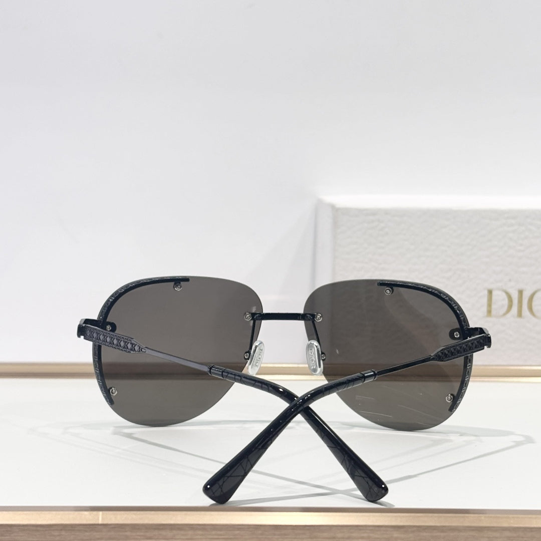 D**R DiorEver A1U Rimless Pilot Sunglasses | Black Metal Frame, Grey Gradient Lenses, Silver Rivet Detail | Multiple Colors