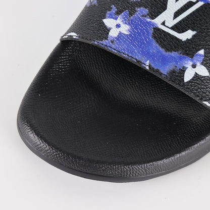 L***V Black Blue Purple Multicolor Monogram Floral Waterfront Wide Strap Slide Sandals — Spring Summer Boutique Limited Edition