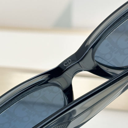 D**R Slim Oval Sunglasses with Smoky Transparent Grey Frame, CD Oblique Monogram Print Lenses & Gunmetal Hardware