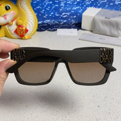 D**R MissDior Thick Square Sunglasses | Black Acetate Frame, Brown Gradient Lenses & Bold Logo Temple