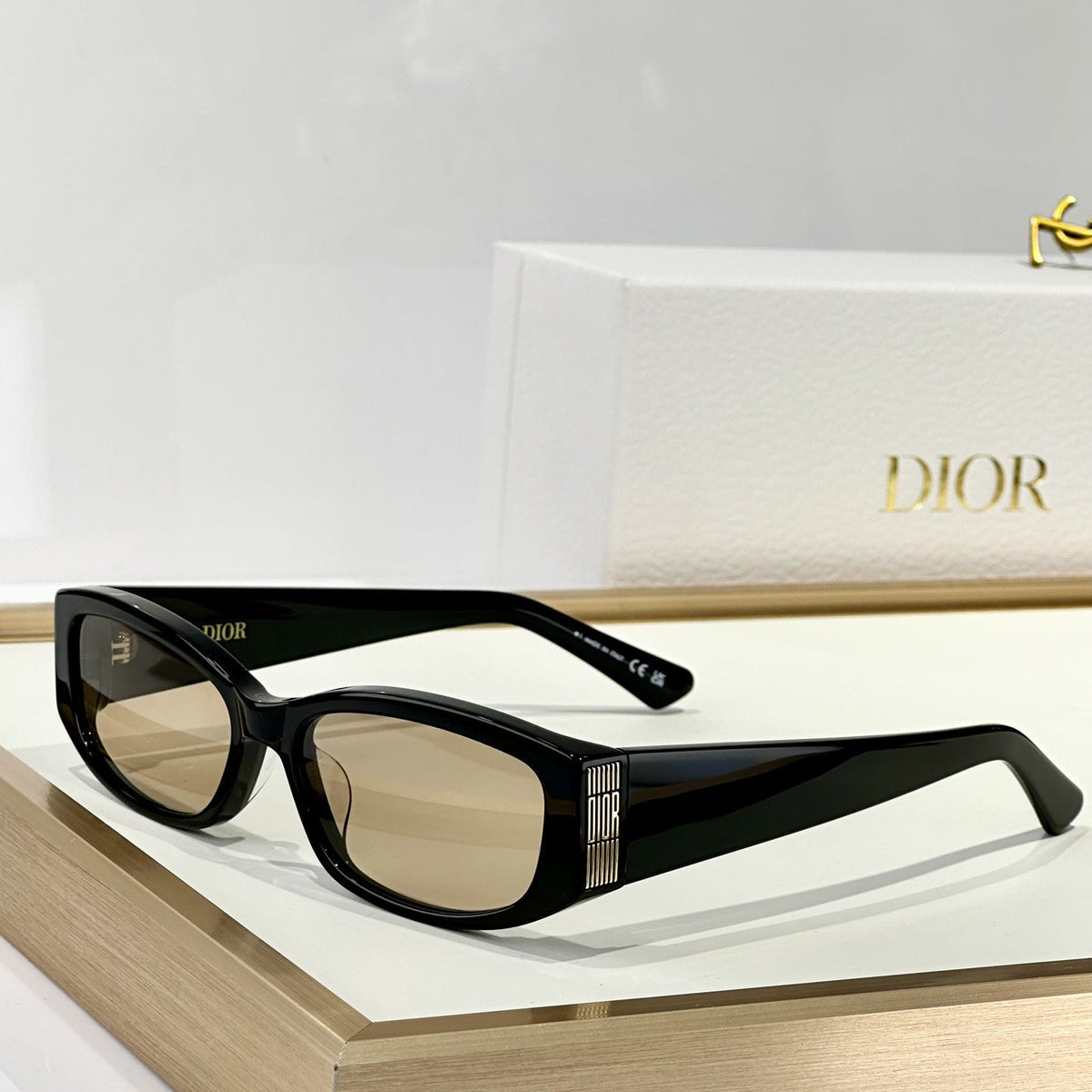 D**R Narrow Rectangular Sunglasses | White Acetate Frame, Dark Lenses & Metal Stripe Logo Badge | 4 Colorways
