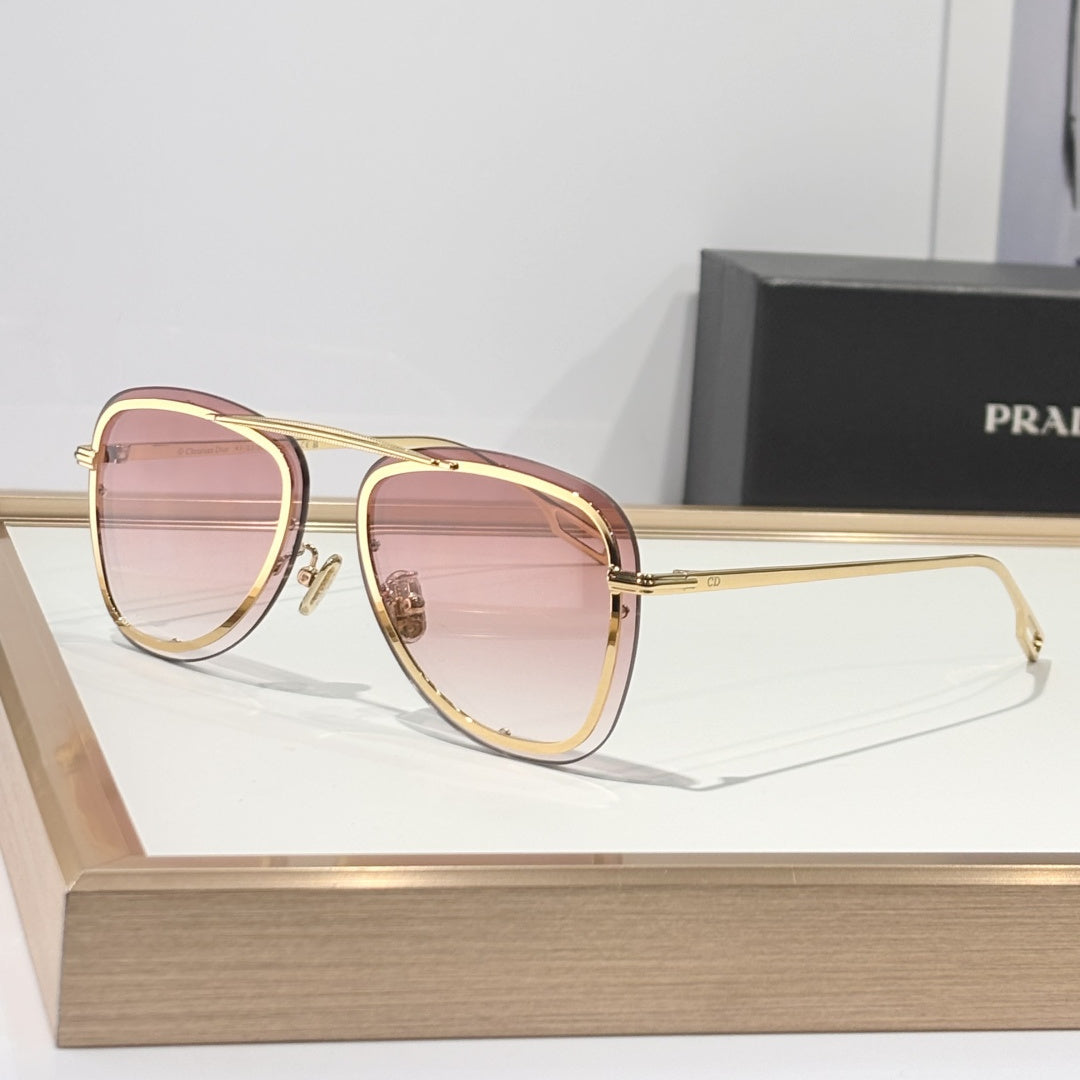 D**R BlackSuit A1U Aviator Sunglasses | Transparent White Acetate Frame, Blue-Grey Gradient Lenses, Gold-Silver Double Bridge | Multiple Colors
