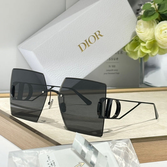 D**R Geometric Oversized Sunglasses | Rimless Bevelled Square Frame, Gradient Grey Lenses, Black Acetate Temples | Multiple Colors