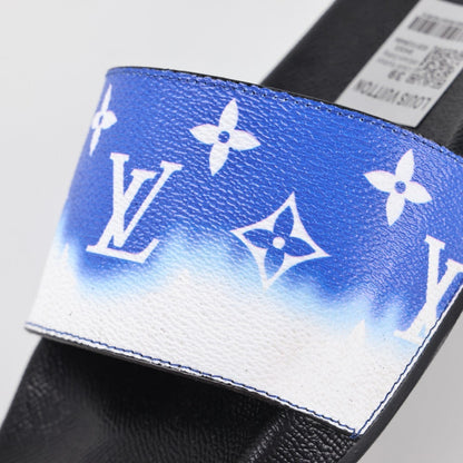 L***V White Cobalt Blue Ombre Tie-Dye Oversized Monogram Waterfront Wide Strap Slide Sandals — Spring Summer Boutique Limited Edition