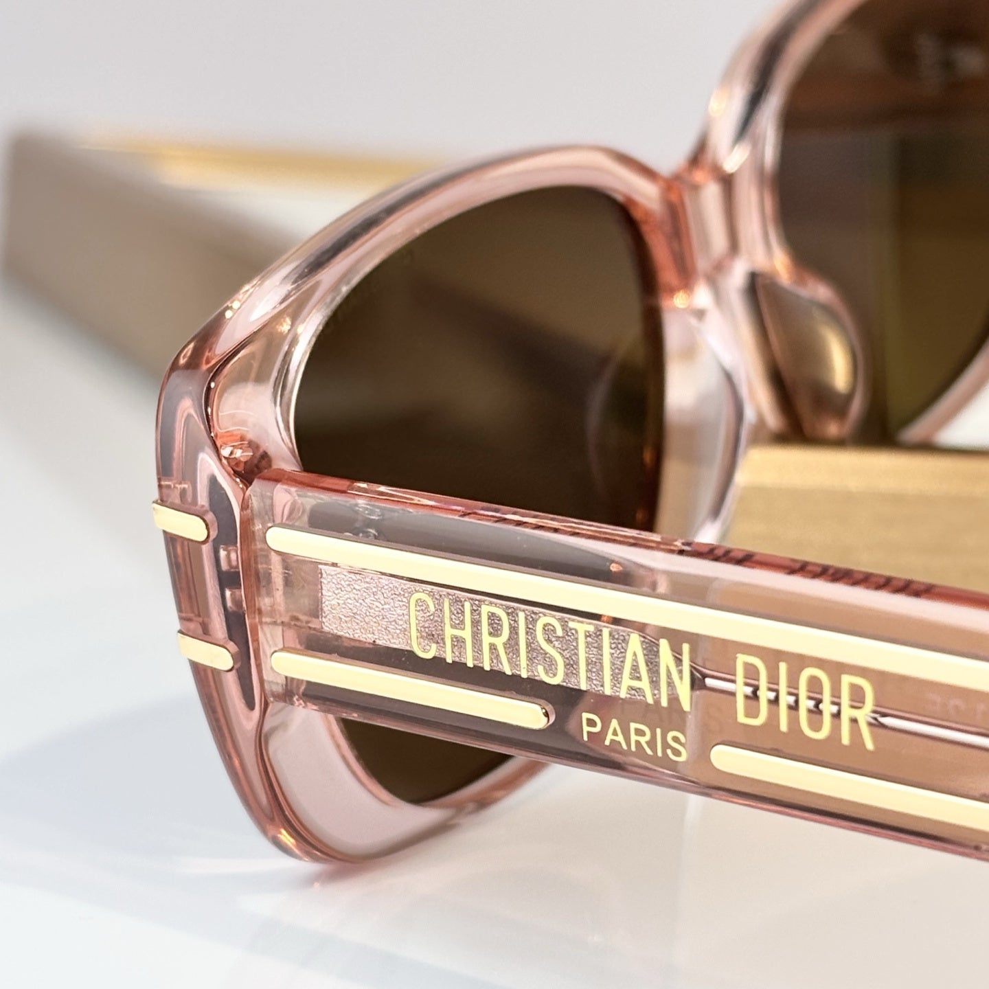 D**R Thick Rectangular Sunglasses with Tortoiseshell Acetate Frame, Brown Gradient Lenses & Gold Logo Temple Hardware
