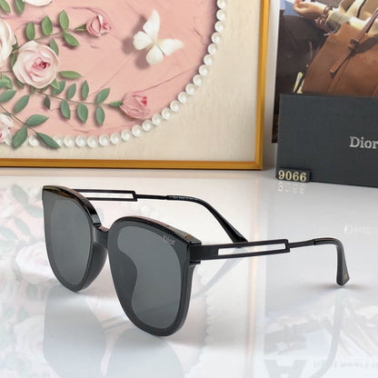 D**R Oversized Butterfly Sunglasses with Glossy Black Acetate Frame, Dark Grey Lenses & Geometric Open-Work Metal Bar Temples