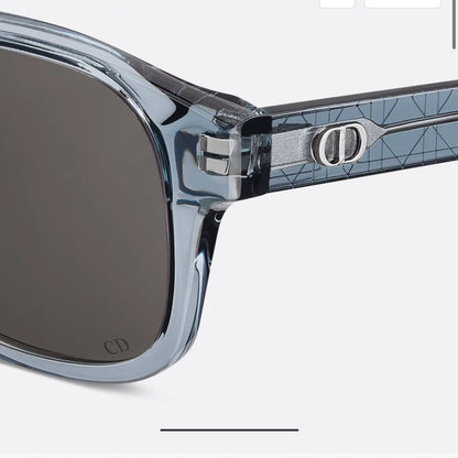 D**R Square Sunglasses | Ice Blue Transparent Frame, Dark Grey Lenses & Black CD Logo Hinge
