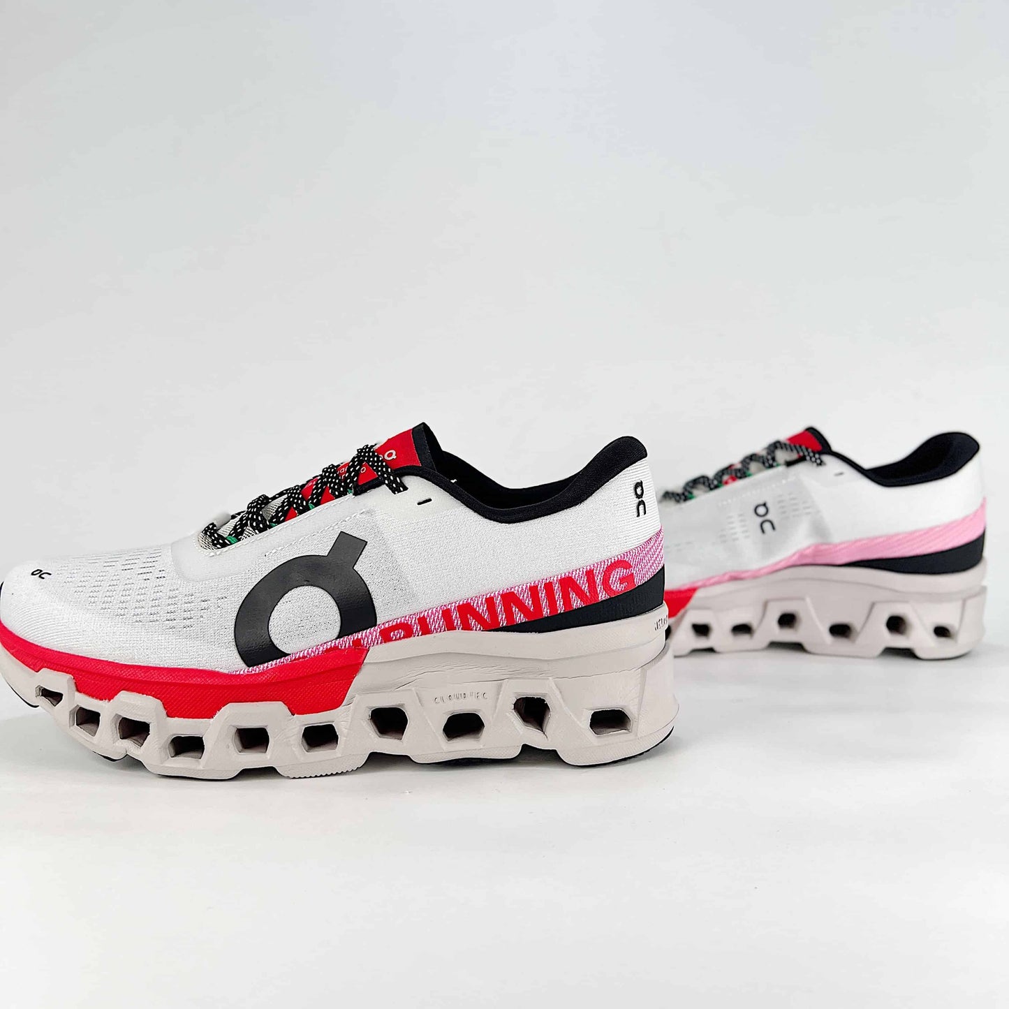 On Running Cloudmonster – White & Red Unisex Maximum Cushion Running Shoes