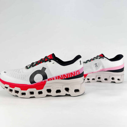 On Running Cloudmonster – White & Red Unisex Maximum Cushion Running Shoes
