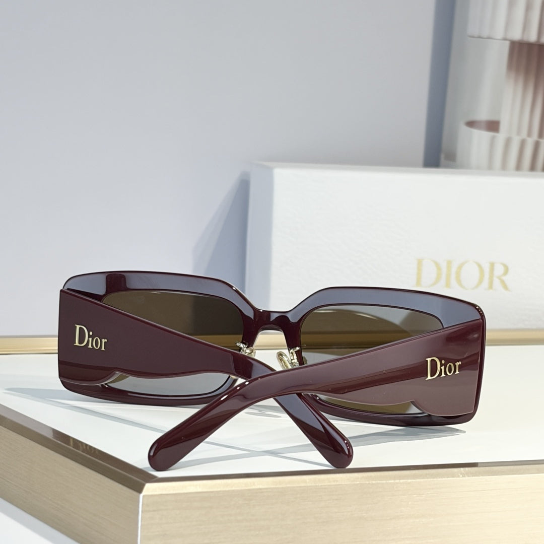 D**R Slim Rectangular Sunglasses | Burgundy Acetate Frame, Brown Lenses & Gold Logo Temple