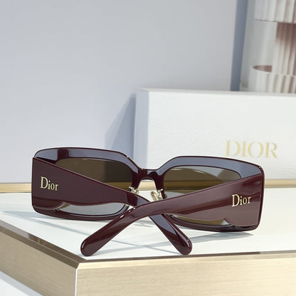 D**R Slim Rectangular Sunglasses | Burgundy Acetate Frame, Brown Lenses & Gold Logo Temple