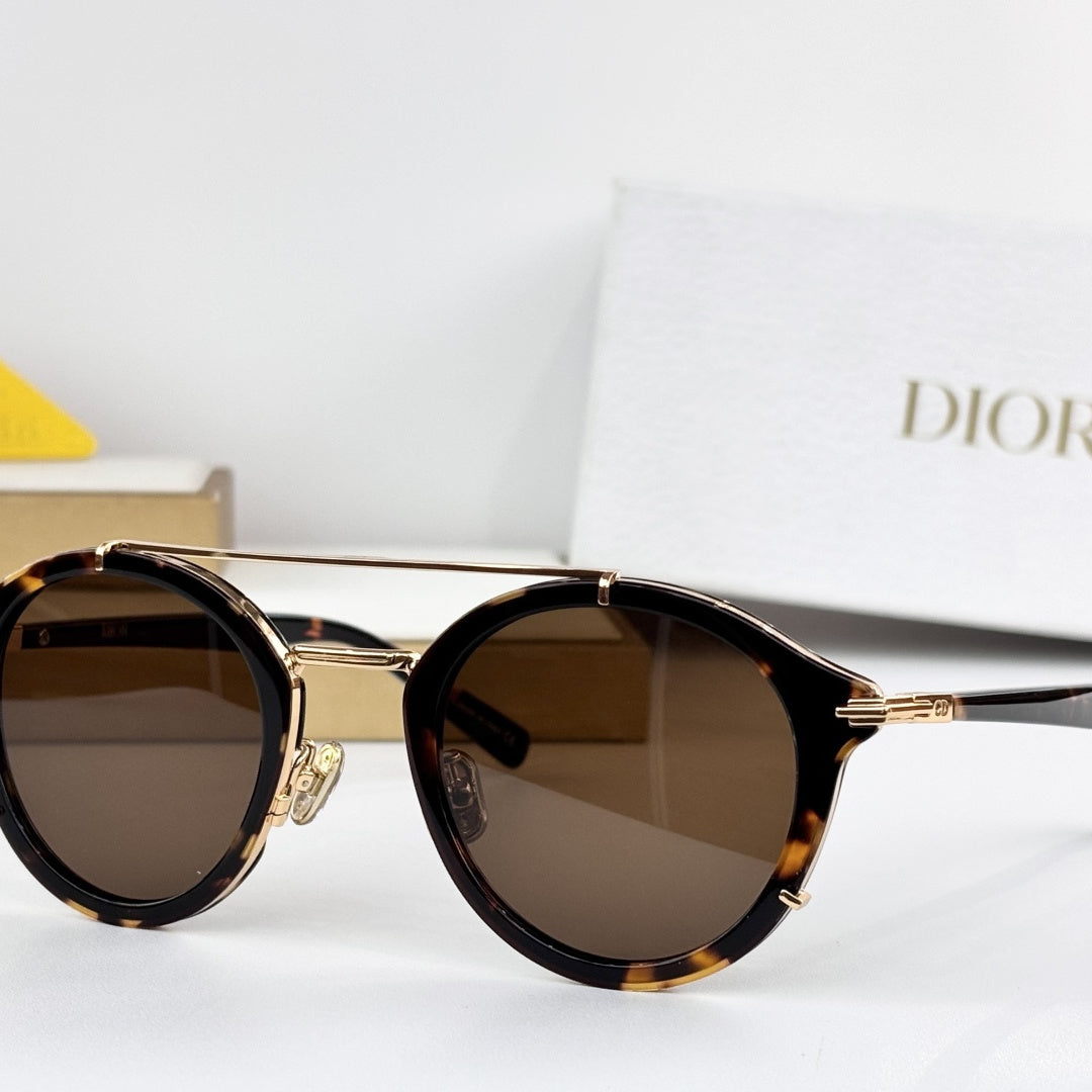 D**R DiorSignature R1U Round Sunglasses | Tortoise Acetate Frame, Brown Lenses, Gold Double Bridge | Multiple Colors