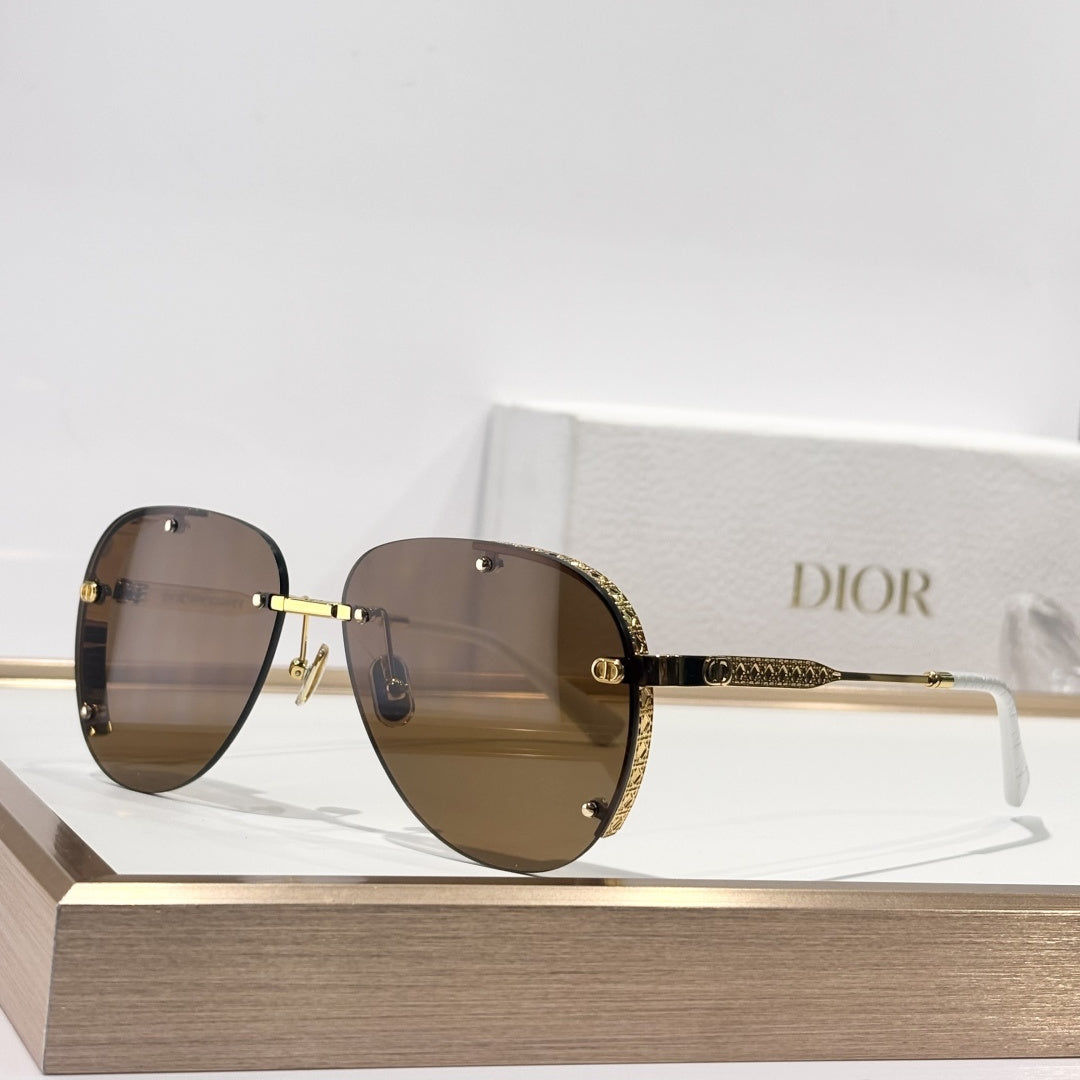 D**R DiorEver A1U Rimless Pilot Sunglasses | Black Metal Frame, Silver Mirror Gradient Lenses, Rivet Detail | Multiple Colors