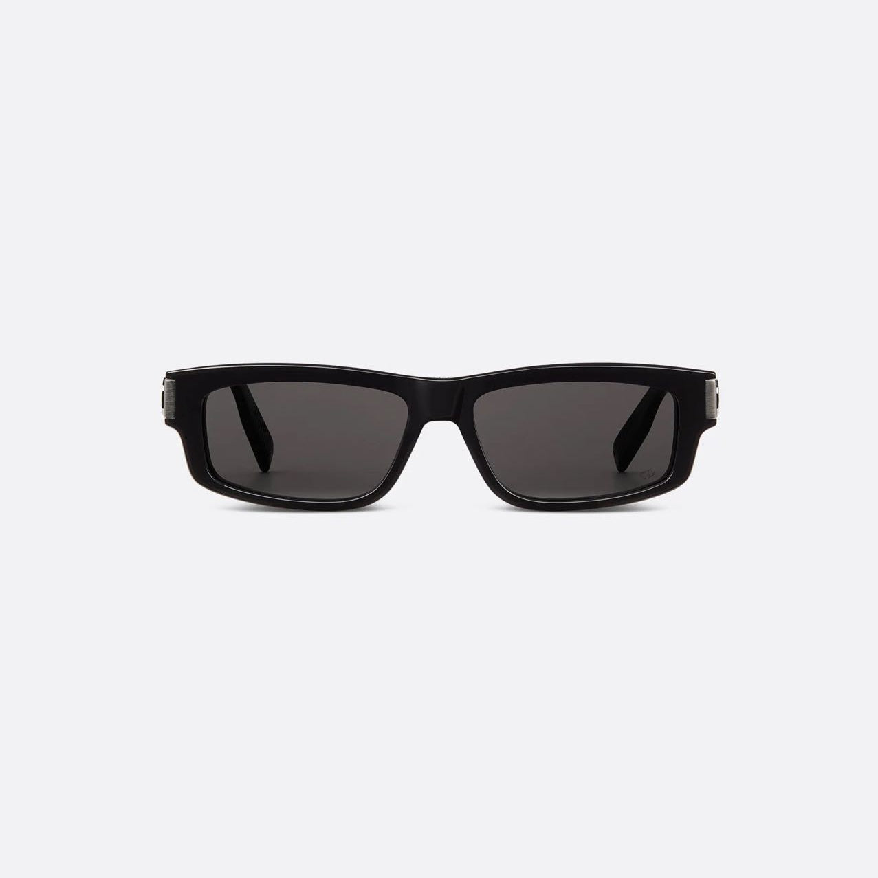 D**R Slim Rectangular Sunglasses with Glossy Black Frame, Dark Grey Lenses & Silver Logo Hardware