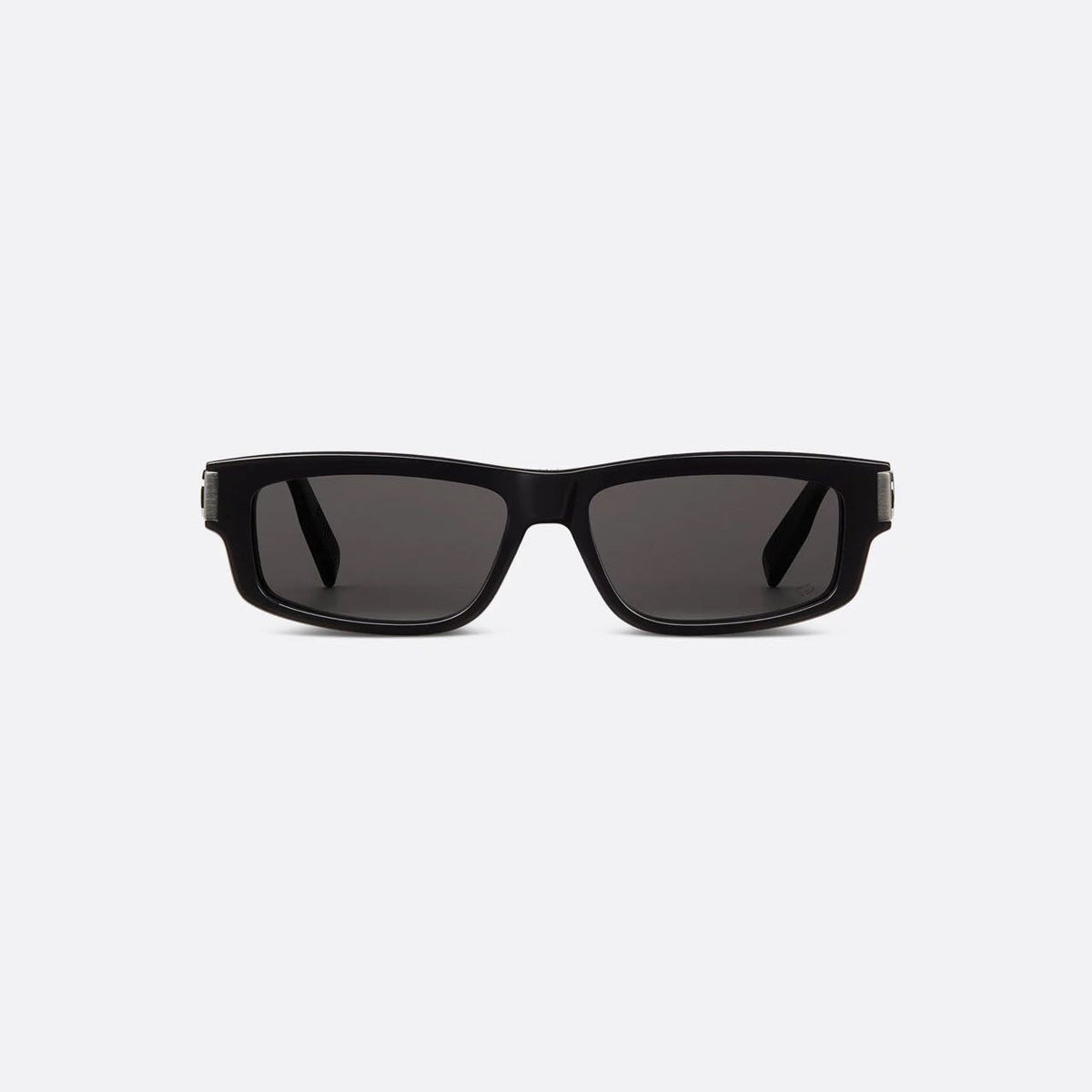 D**R Slim Rectangular Sunglasses with Glossy Black Frame, Dark Grey Lenses & Silver Logo Hardware