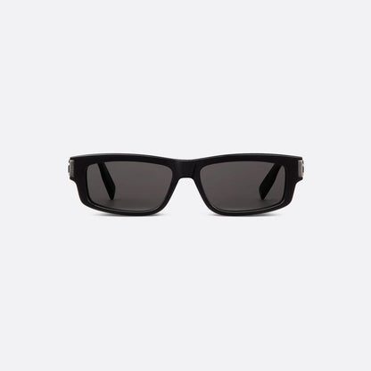 D**R Slim Rectangular Sunglasses with Glossy Black Frame, Dark Grey Lenses & Silver Logo Hardware