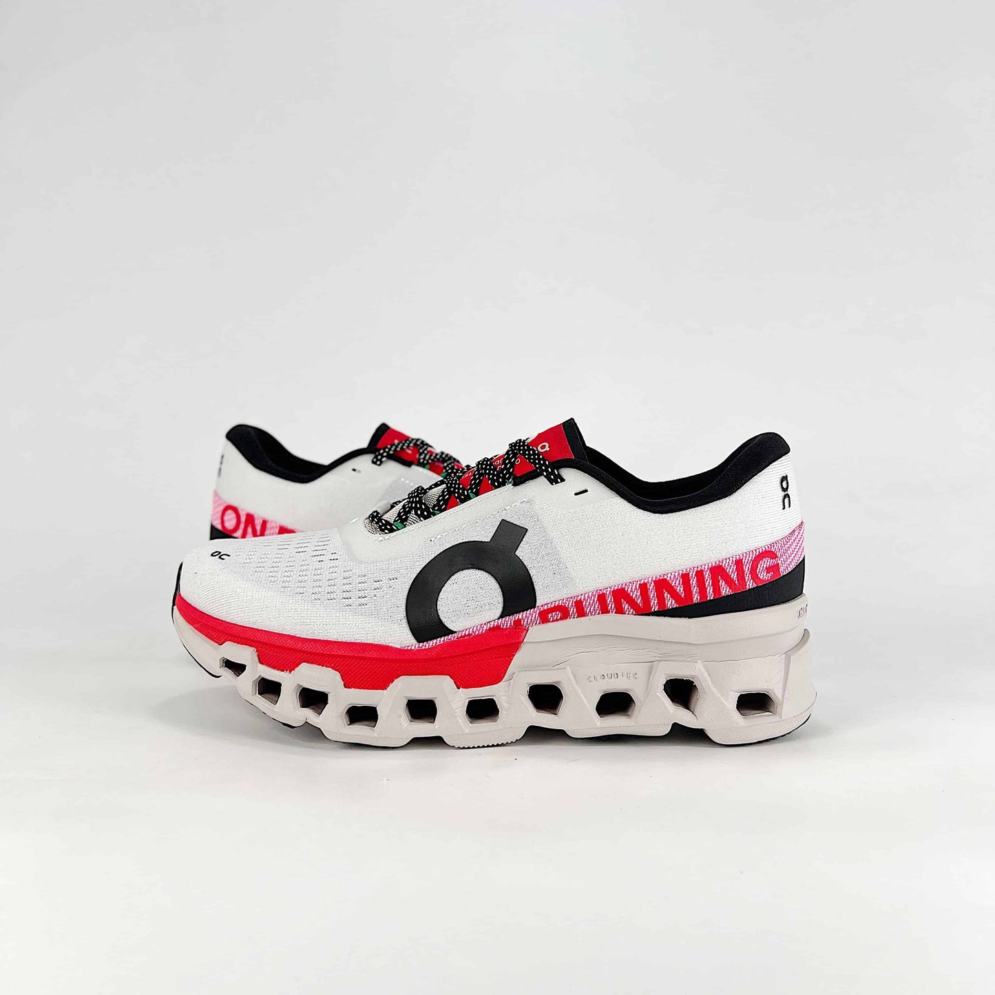 On Running Cloudmonster – White & Red Unisex Maximum Cushion Running Shoes