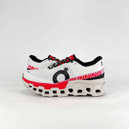 On Running Cloudmonster – White & Red Unisex Maximum Cushion Running Shoes