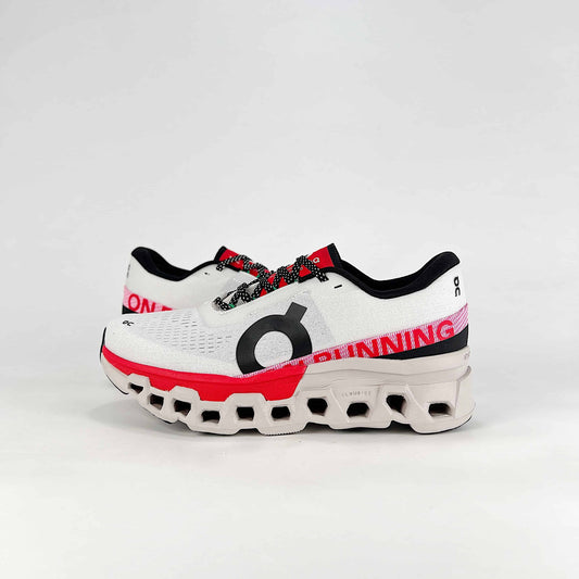 On Running Cloudmonster – White & Red Unisex Maximum Cushion Running Shoes