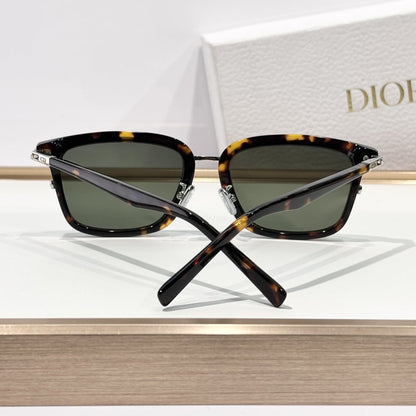 D**R DiorBlackSuit S2I Square Sunglasses | Tortoise Acetate Frame, Dark Green Lenses, Silver Metal Inner Frame | Multiple Colors