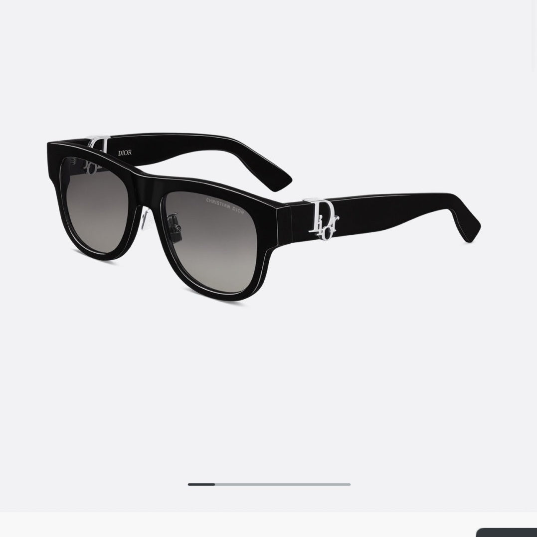 D**R Square Cat-Eye Sunglasses | Gloss Black Acetate Frame, Gold CD Letter Hinge Inlay, Gradient Grey Lenses