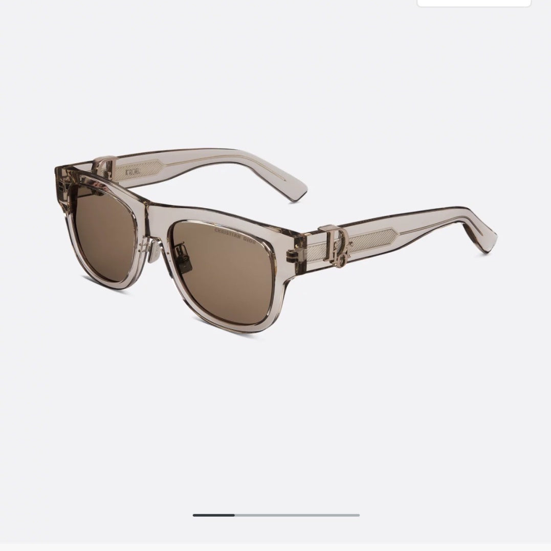 D**R Square Cat-Eye Sunglasses | Transparent Champagne Acetate Frame, 3D CD Letter Hinge Block, Flat Brown Lenses