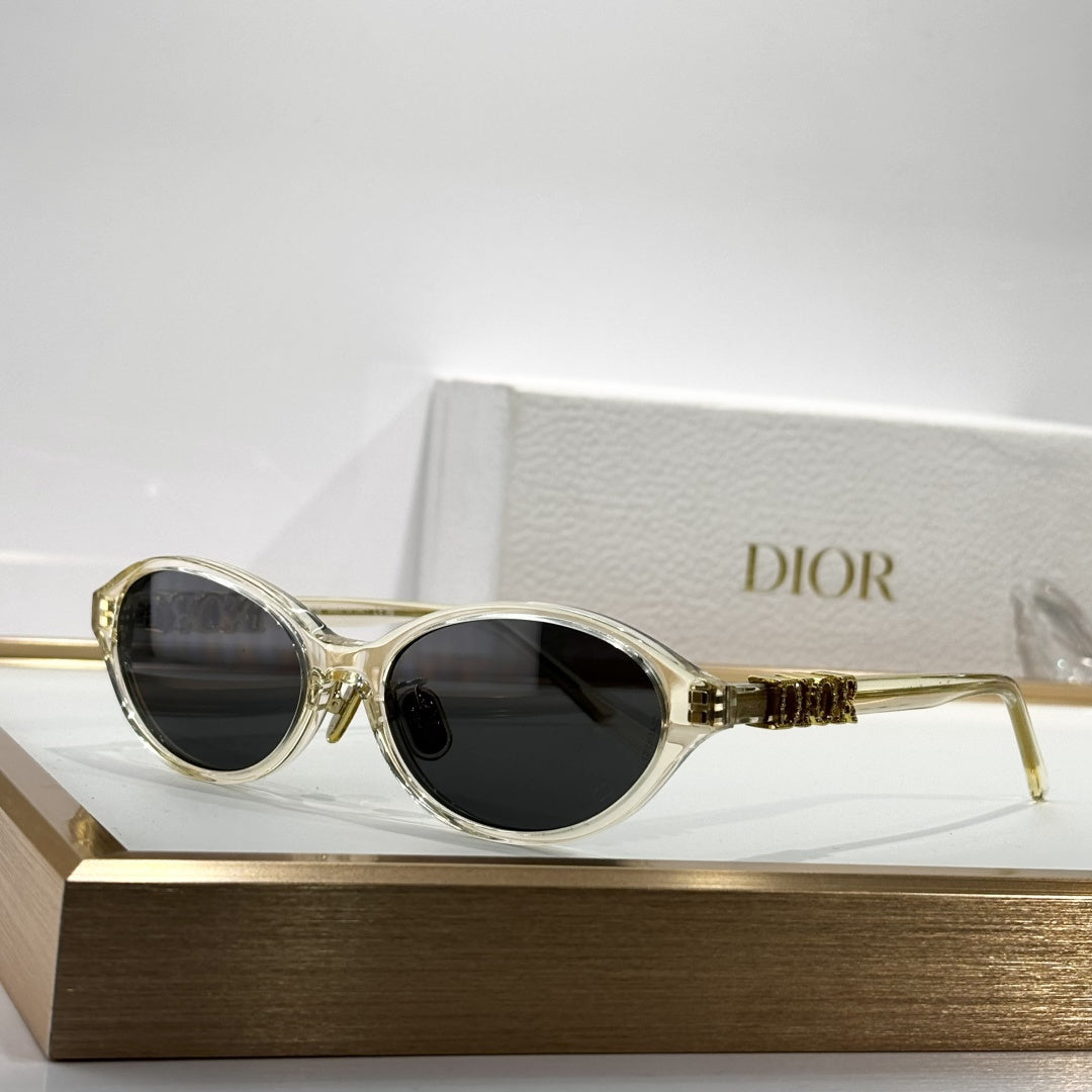 D**R Oval Cat-Eye Sunglasses | 6 Colors incl. Crystal Grey, Transparent Champagne & Black, 3D DIOR Letter Hinge in Gold or Crystal-Set, Flat Dark Lenses