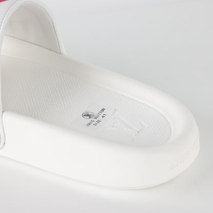 L***V Rubber Pool Slide Sandals — SS23 Limited Edition 3D Logo Charm Slip-On Beach Slippers (White)