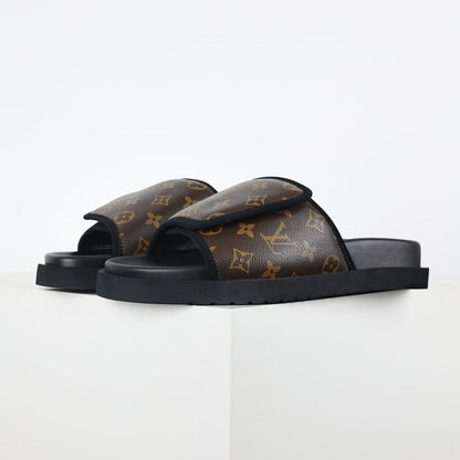 L***V Classic Brown Monogram Canvas Pillow Wide Strap Slip-On Miami Slide Sandals — Spring Summer Boutique Limited Edition
