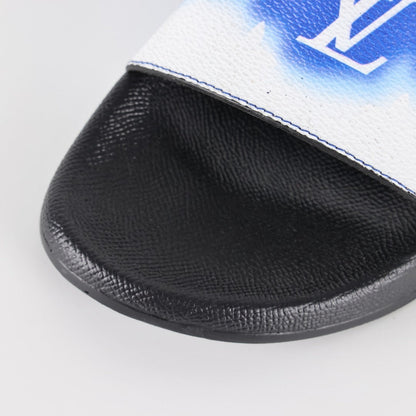 L***V White Cobalt Blue Ombre Tie-Dye Oversized Monogram Waterfront Wide Strap Slide Sandals — Spring Summer Boutique Limited Edition