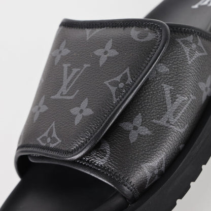 L***V Monogram Eclipse All-Black Velcro Adjustable Wide Strap Miami Slide Sandals — Spring Summer Boutique Limited Edition