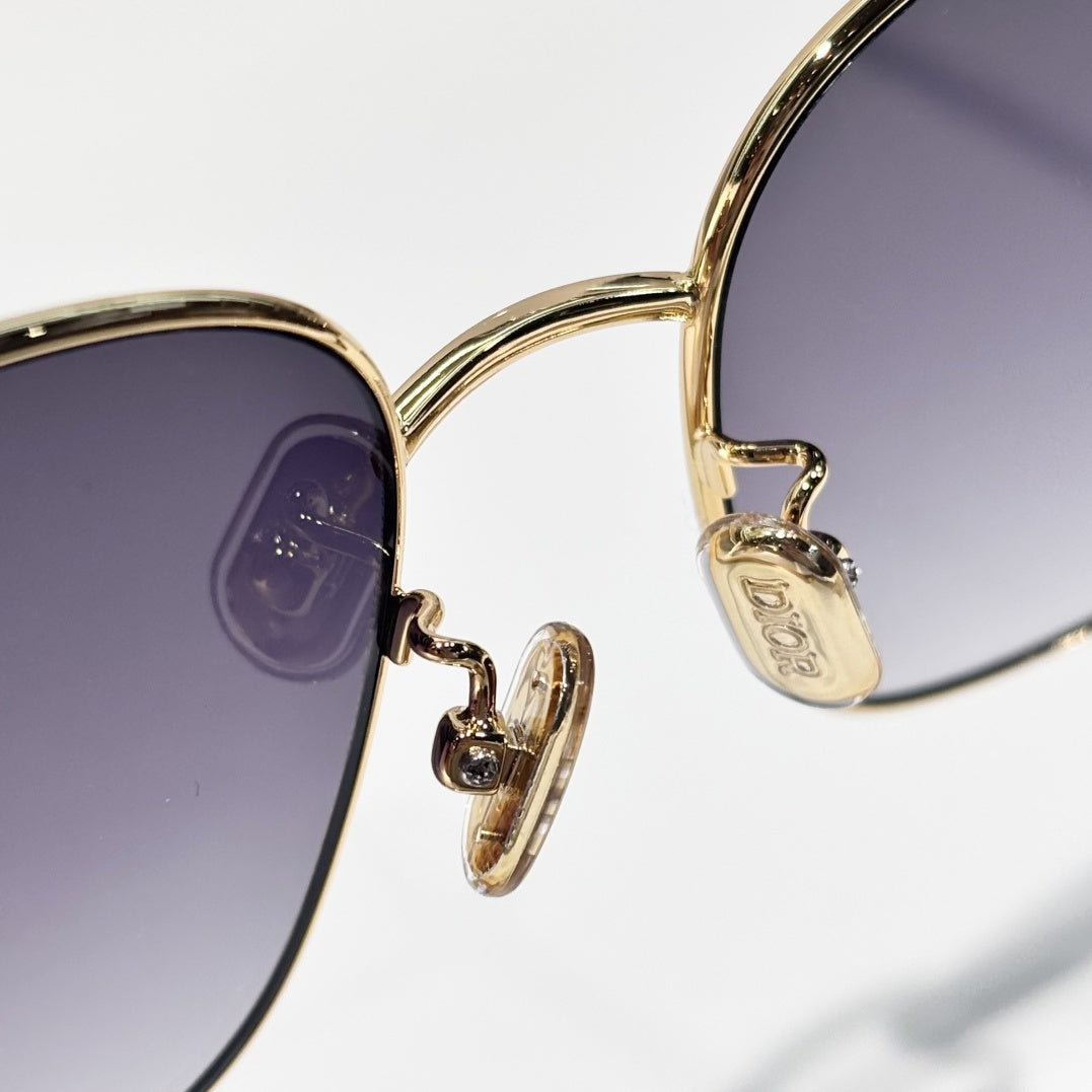 D**R Oversized Square Sunglasses | Gold-Tone Metal Double Bridge Frame, Gradient Blue-Grey Lenses, Black Temple Tips
